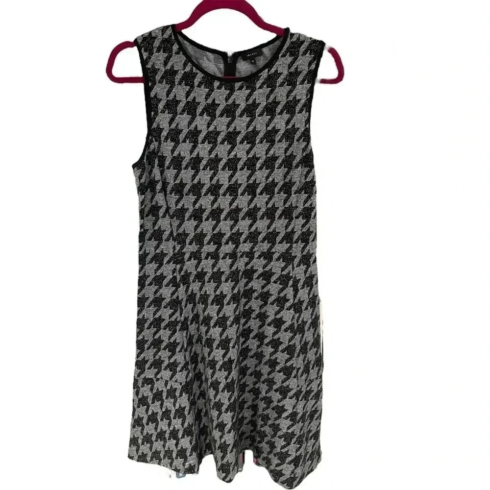 Theory Nikay Dress Black Gray Sleeveless Houndstooth Porter Check